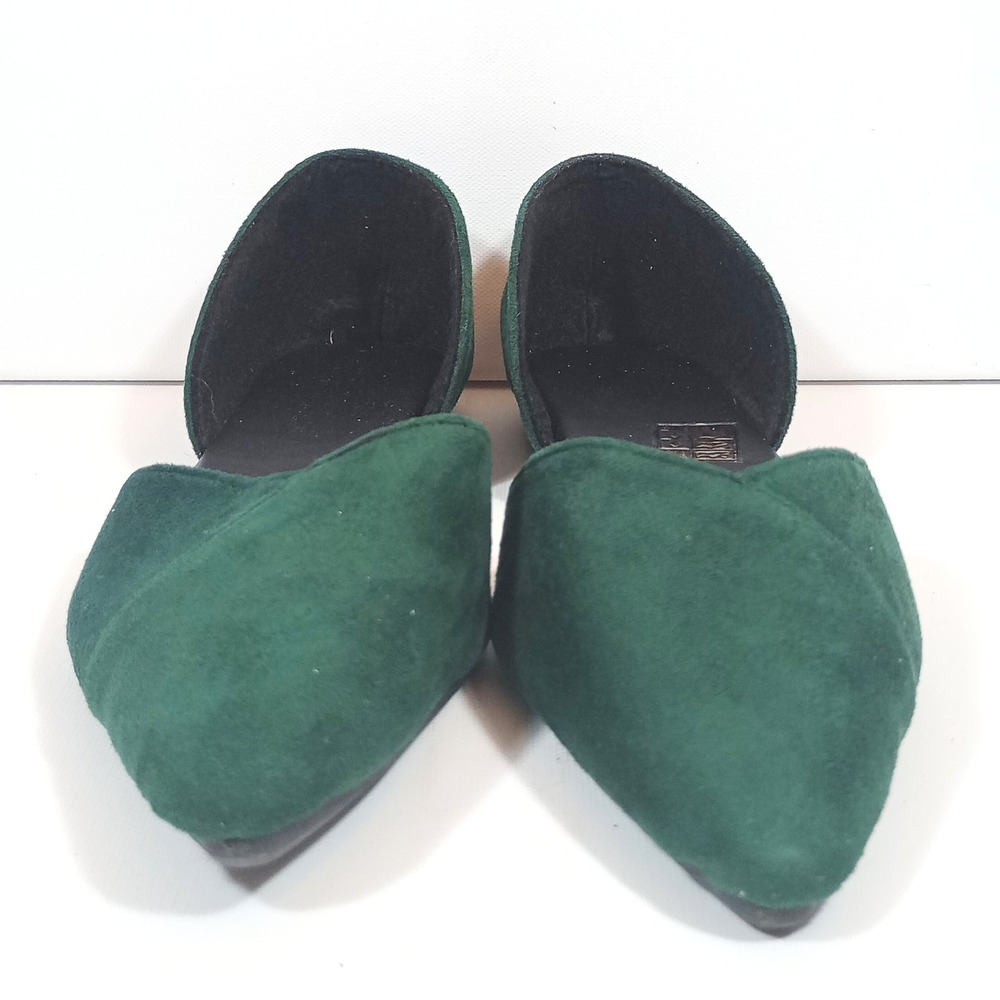 Women d'Orsay Flats Green Faux Suede Pointed Toe Slip On Shoes EU 36 US 5.5